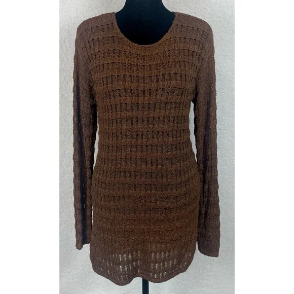 (VTG) JH COLLECTIBLES • Brown Open Knit Scoop-Neck Long Sleeve Sweater, S - Picture 11 of 11